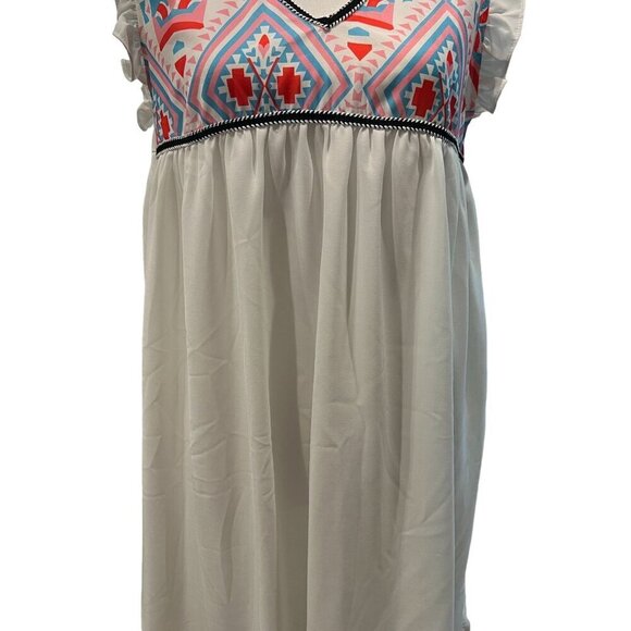 Boho V-Neck Sleeveless Babydoll Dress With Ruffled Shoulders Women's Size Small - Picture 11 of 13